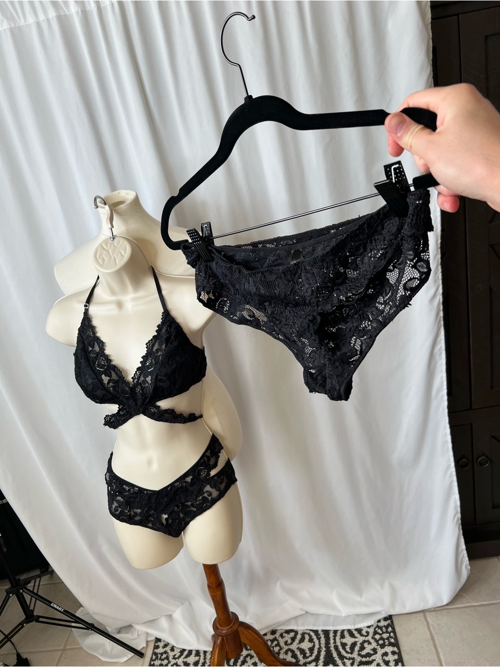 ✨ Adore Me Black Lace Lingerie Set | Halter Bralette & Cheeky Panty ✨